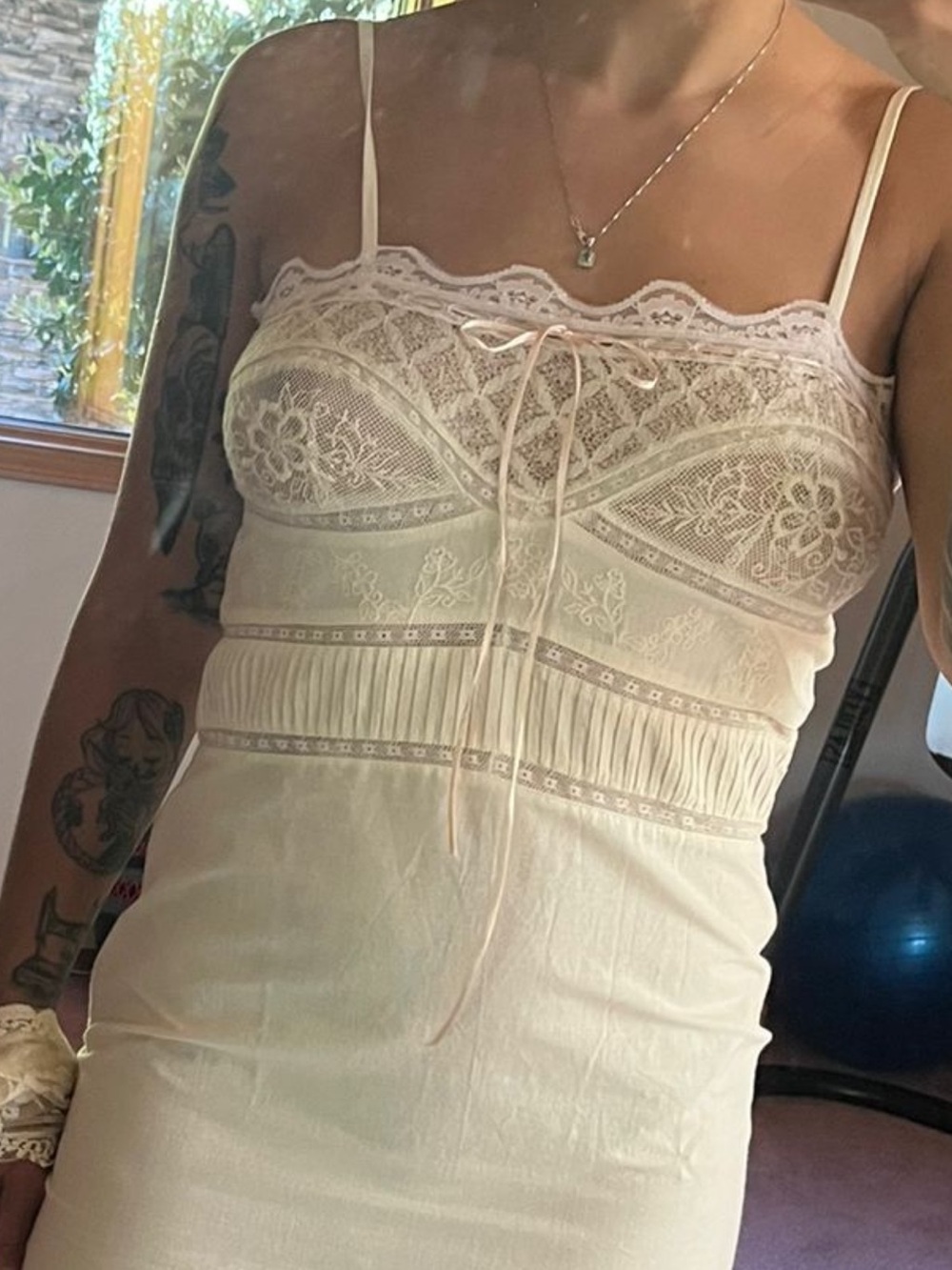 Zara Cream Lace-Trim Slip Dress